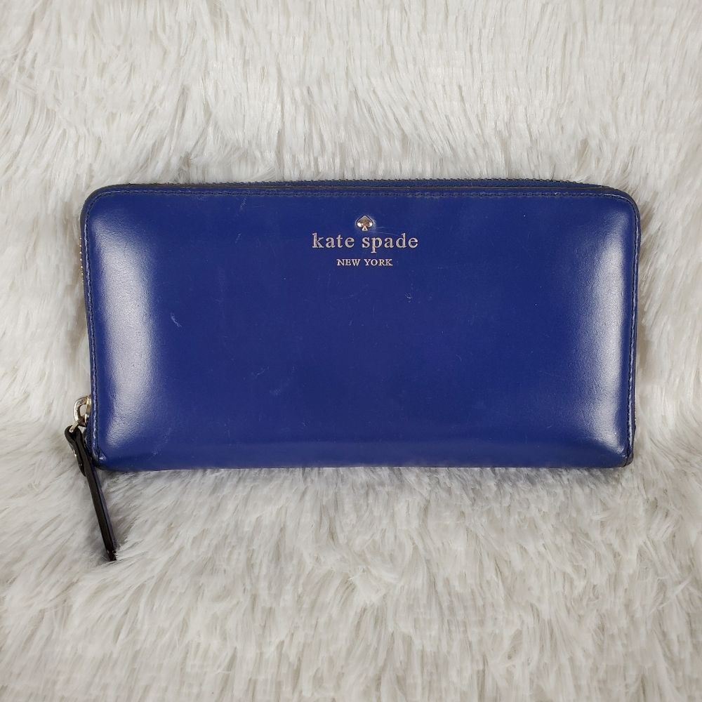 Kate Spade Lacey Leather Zip Around Wallet Royal Blue Green